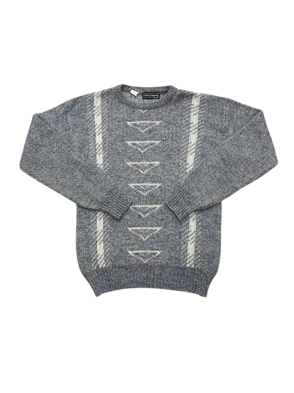 Vintage Peter England Grey Knit Sweater Acrylic Wool Blend 1990s